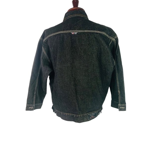 Medium U.S. Polo Association Men's Black Embroidered Jean Jacket 100% Cotton - Picture 7 of 9